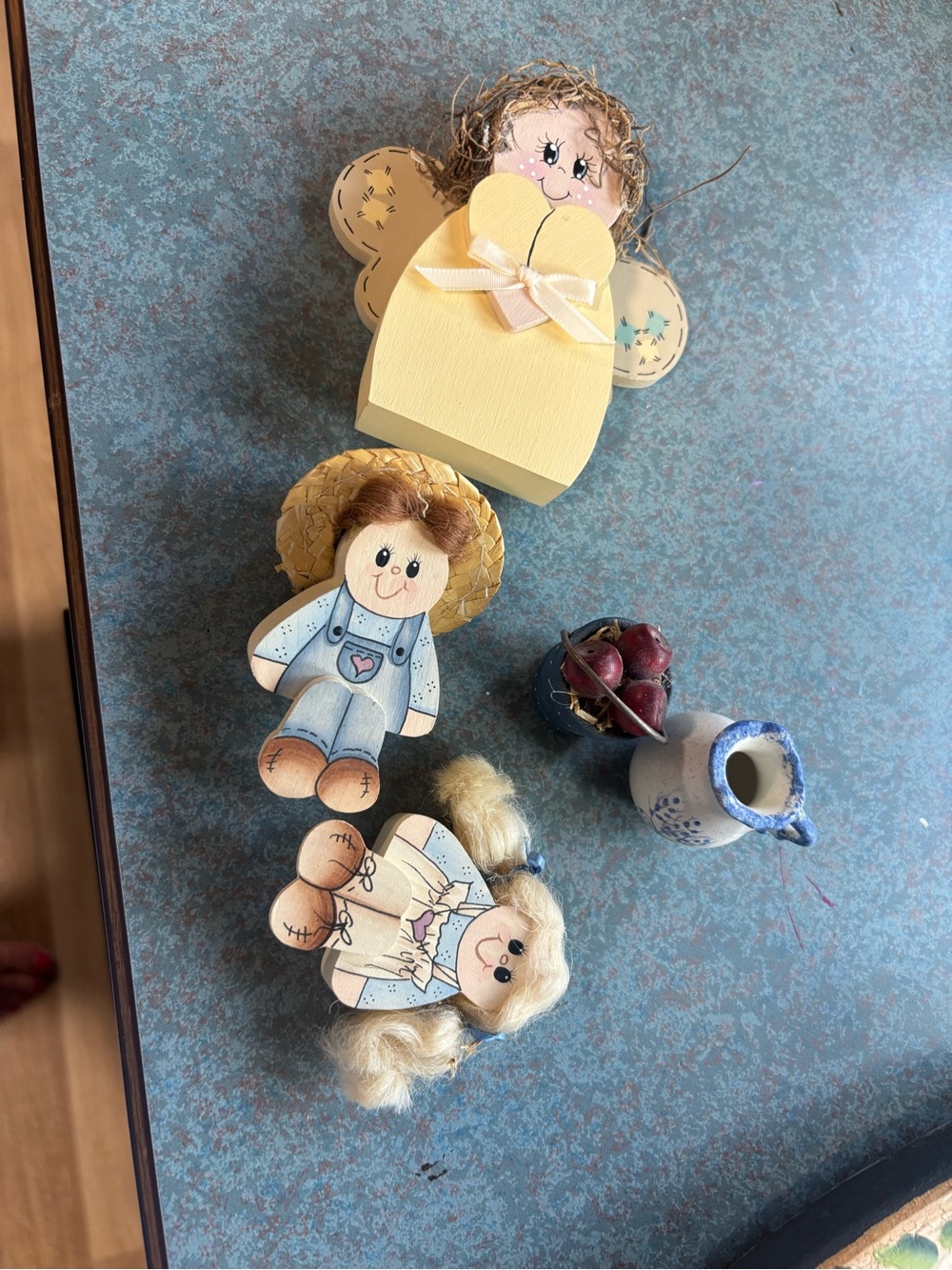 Minis Handmade Wooden Doll Trio with Yellow Angel Accent